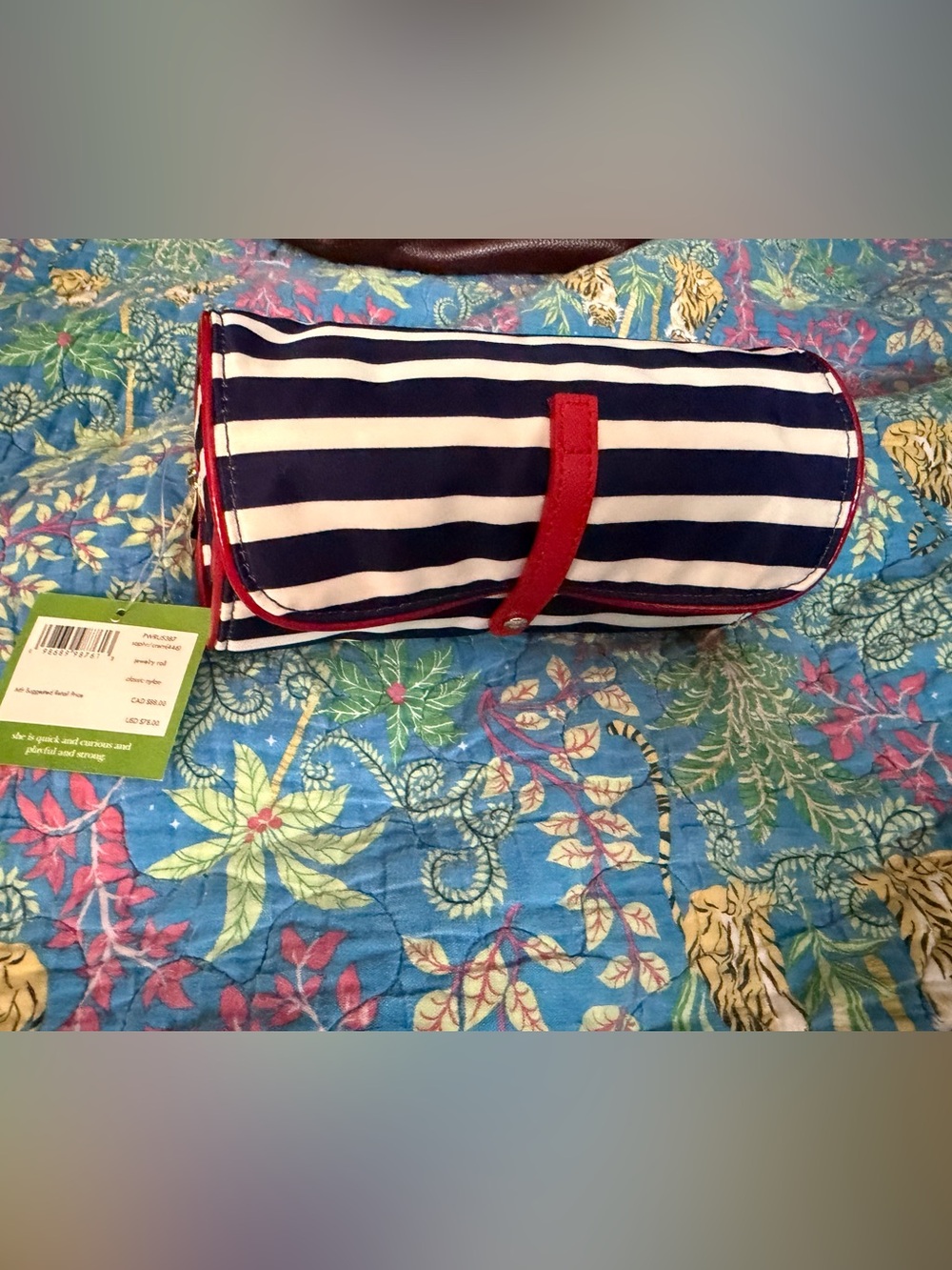 NWT Kate Spade Striped Navy & White Roll Jewelry Travel Vacay Bag with Red Trim - Picture 14 of 14